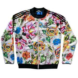 Adidas X Farm Rio Trefoil Floral Track Jacket Sz S Pink Black Full Zip